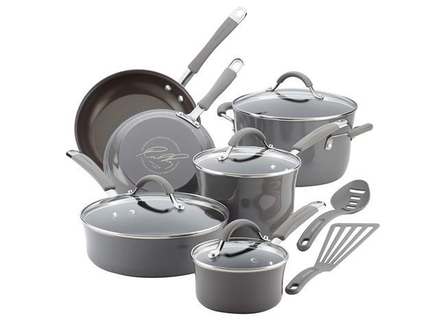 Rachael Ray Cucina Nonstick Cookware Pots and Pans Set 12 Piece Sea Salt Gray