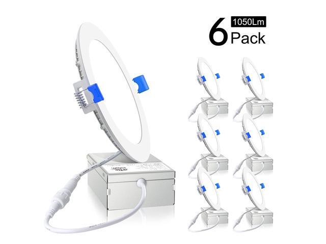 Ensenior 6 Pack 6 Inch Ultra-Thin LED Recessed Ceiling Light with Junction Box 5000K Daylight 12W 110W Eqv Dimmable Can-Killer Downlight 1050LM