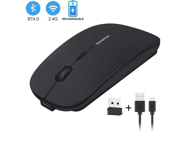 Bluetooth and 24GHz Rechargeable Wireless Mouse ISMARTEN Dual Mode Slim Mute Silent Click Noiseless Optical Mouse with USB Receiver Compatible