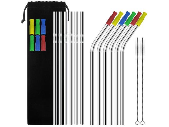 Set of 12 Stainless Steel Straws YuCool Reusable Extra Long Straw with 2 Brushes12 Tips Cover for 30 20 Oz Tumbler Yeti Rtic Length 105