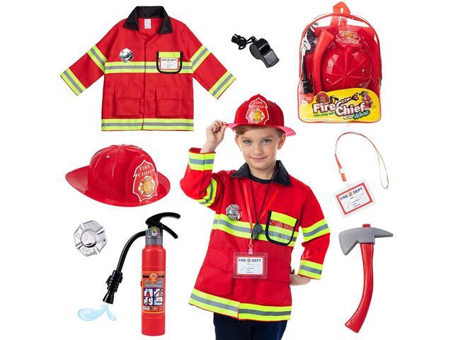 Born Toys 8 PC Premium Washable Kids Fireman Costume Toy for Kids Boys Girls Toddlers and Children with Complete Firefighter Accessories
