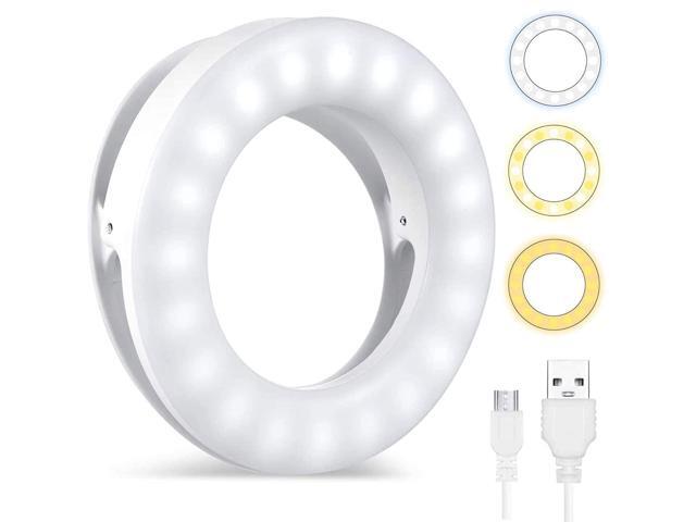 Whellen Selfie Ring Light for Phone Laptop Tablets Camera Photography Video Rechargeable LED Clip On Light (White)
