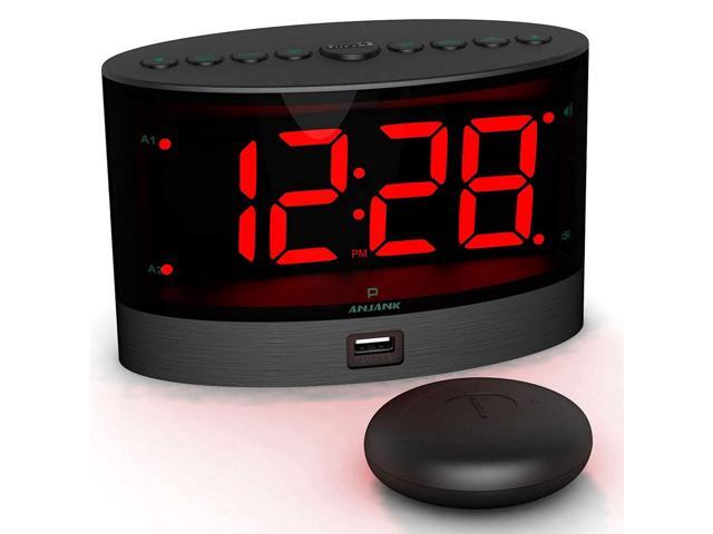 ANJANK Extra Loud Alarm Clock with Wireless Bed Shaker Vibrating Dual Alarm clock for Heavy Sleepers Deaf and Hearing-impaired Adjustable