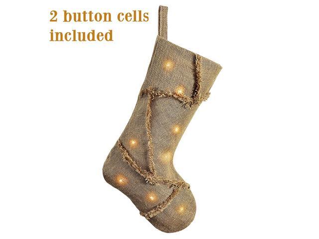 Ivenf Reverse Seam Christmas Stockings 18 inch Burlap with Light for Xmas Party Decorations Home Decor