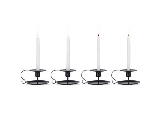 Nuptio 4 Pcs Retro Iron Candelabrum Simple Black Chamberstick Candlestick Holders Taper Candle Holder Candlelight Stand for Halloween Christmas