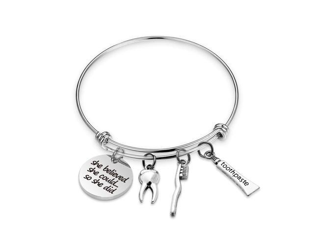 WENATA Dentist Bracelet Future Dentist Gift Dentist Graduation Gift She Believed She Could Dental Hygienist New Dentist Gift for Dental Student