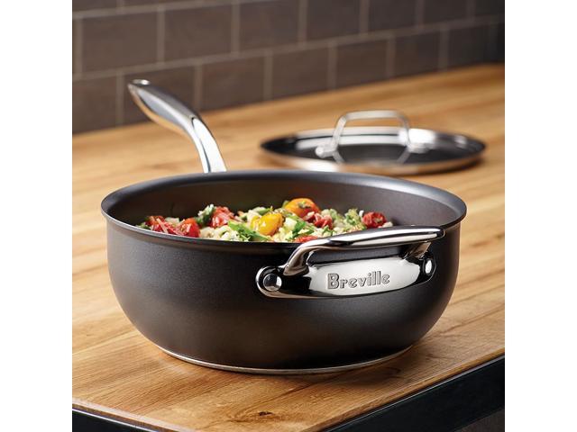 Breville Thermal Pro Hard Anodized Nonstick Sauce Pan/Saucepan/Saucier with  Lid and Helper Handle, 4 Quart, Gray