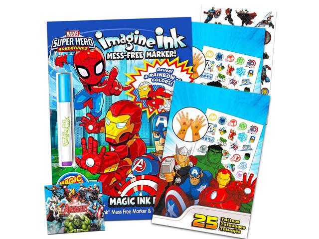 Marvel Super Hero Adventures Imagine Ink Coloring Book Activity Set ~ No Mess Magic Ink Activity Book with Avengers Stickers and Temporary Tattoos