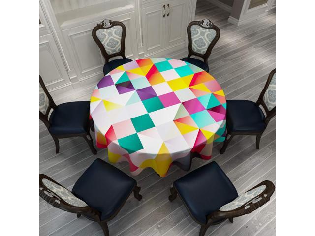 VVA Round Tablecloth - Geometric Design with Squares Triangles and Cubes Solid and Faded Gradient - Round Table Cover for Indoor and Outdoor