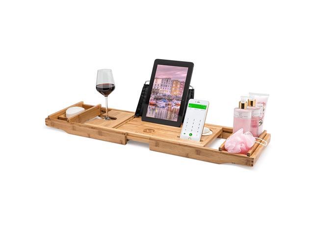 Morvat Bamboo Bathtub Tray Bathtub Tray Caddy Bathtub Tray with Book Holder Bath Tray for Tub Bathtub Caddy Tray Bathtub Shelf for Laptop