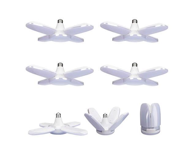 LED Garage Lights Escolite 4 Pack 6000Lumens Garage Celling Light 60W E26 LED Garage Light with 4 Foldable Panels 6500K Daylight Deformable LED
