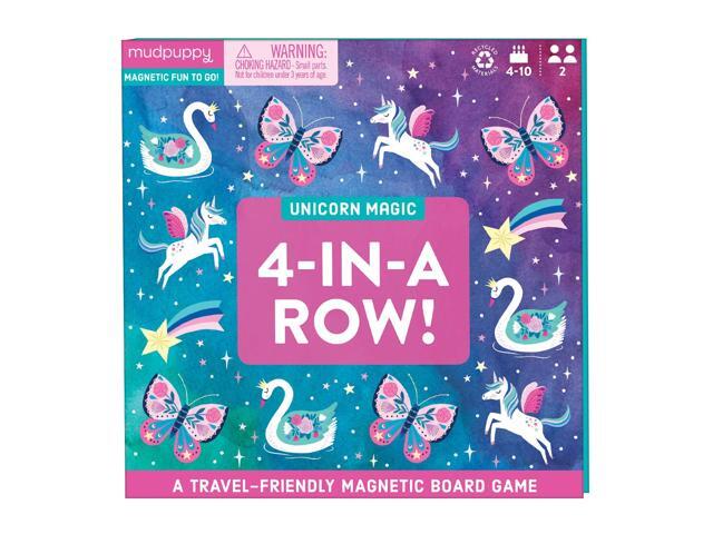 Mudpuppy Unicorn Magic 4-in-a-Row Magnetic Board Game - Colorful Strategy Game for Kids Ages 5-10 2+ Players - Compact & Magnetic Design Ideal