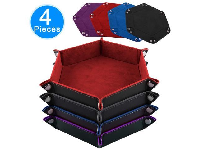 SIQUK 4 Pieces Dice Tray Set Foldable Dice Trays Hexagon Dice Rolling Tray PU Leather Dice Holder for Dice Games Like RPG DND and Other Table