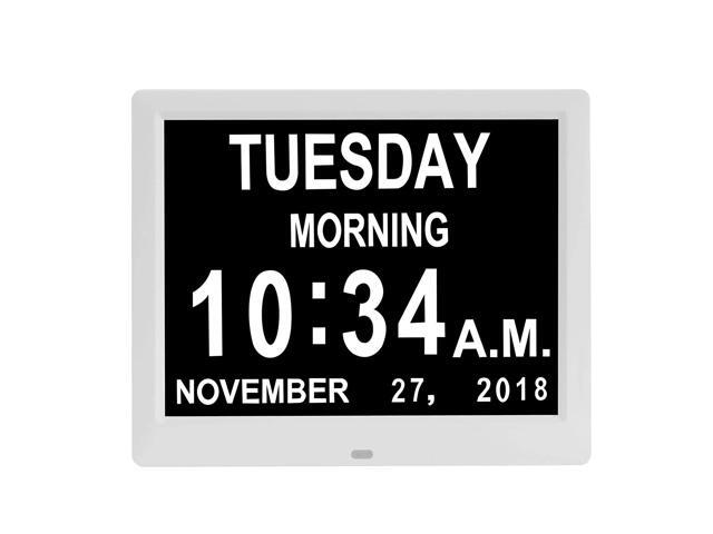 9 Inch IPS Digital Calendar Day Clocks-8 Alarms Extra Large Non-Abbreviated Day for Vision Impaired Elderly Dementia Memory Loss (White)