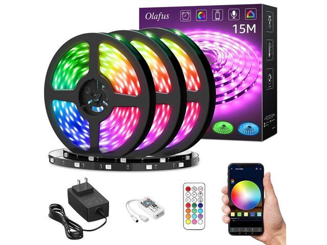 Olafus 50ft Smart RGB LED Strip Lights Kit Music Synch Wifi Tape Lights with Remote 24V 15m Strip with 450 LEDs 5050 Dimmable Color Changing
