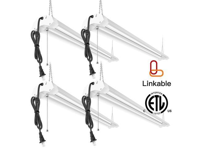 Linkable LED Garage Shop Lights 4ft 4800lm 40W 5000K Daylight Plug and Play No Spot Dot No Glare ETL Durable Fixture with Pull Chain Mount