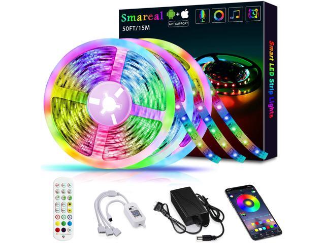 50ft /15M LED Strip Lights Smareal Led Lights Strip RGB LED Strip Music Sync Color Changing LED Strip Lights APP Bluetooth Controll + Remote LED
