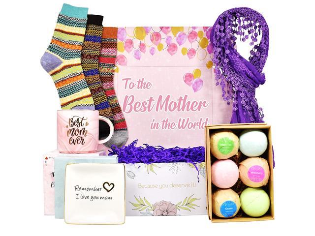 Best Birthday Gift for Mom Includes: Set Of 6 Bath Bombs Ring Holders For Jewelry Best Mom Coffee Mug Warm Socks And Women Scarf Gifts For Mom