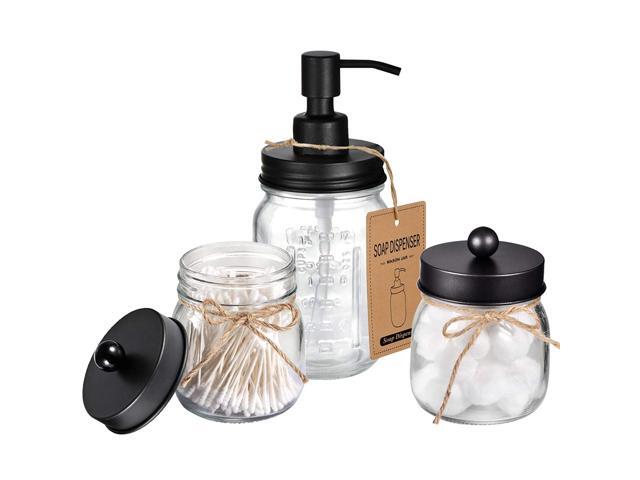 SheeChung Mason Jar Bathroom Accessories Set - Includes Liquid Hand Soap Dispenser and Qtip Holder Set - Rustic Farmhouse Decor Apothecary Jars