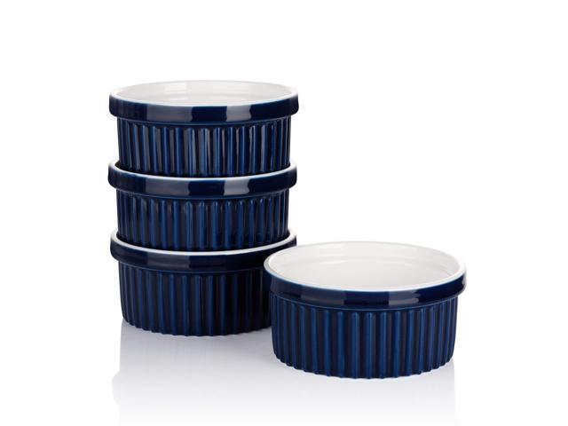 Sweese 503403 Porcelain Ramekins for Baking - 12 Ounce Souffle Dish - Set of 4 Navy
