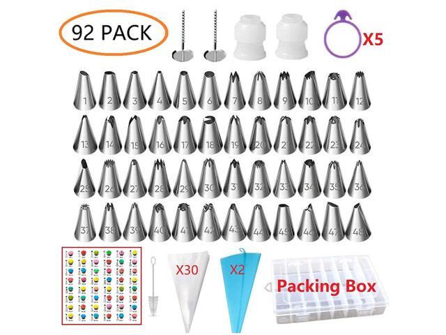 ANSLYQA Icing-Piping-Tips and Bags Kit (92 Pack) with 48 Numbered Icing Tips & Pattern Chart32 Pastry-Bags2 Flower Nails2 Couplers5 Frosting