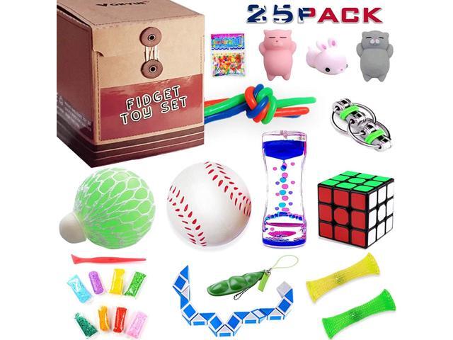 Fidget Toys set Sensory toys pack for Stress Relief and Anti-Anxiety (25 Pack) Motion Timer/Marble and Mesh/Pack of Squeeze Balls/Grape