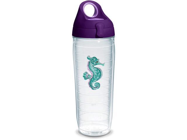 Tervis 1254468 Purple Teal Seahorse Tumbler with Emblem and Purple Lid 24oz Water Bottle Clear