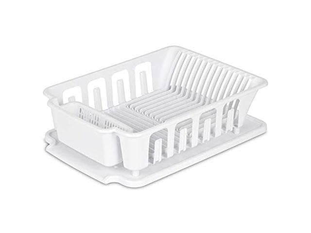 STERILITE 2-Piece Large Sink Set Dish Rack Drainer White (18 L x 13 3/4' W x 5 1/2' H) 3/4' L x 3/4' W x