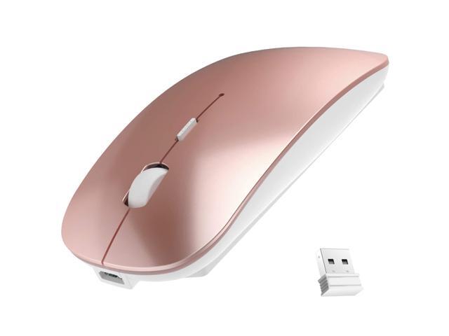 24G Slim Wireless Mouse with Nano Receiver Less Noise Portable Mobile Optical Mice for Notebook PC Laptop Computer MacBook (Rose Gold)