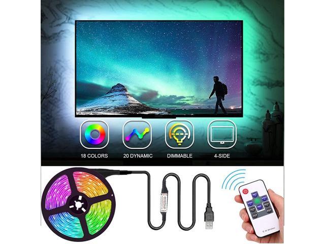 Backlight for TV LED Light Strips RGB Color Changing Light Behind TV Accent Lighting for HDTV 4 Sides RGB USB Backlight with RF Remote