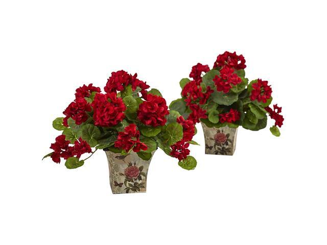 Nearly Natural 6832-S2 11' Geranium Flowering Silk Plant with Floral Planter (Set of 2)Red675 x 225 x 675