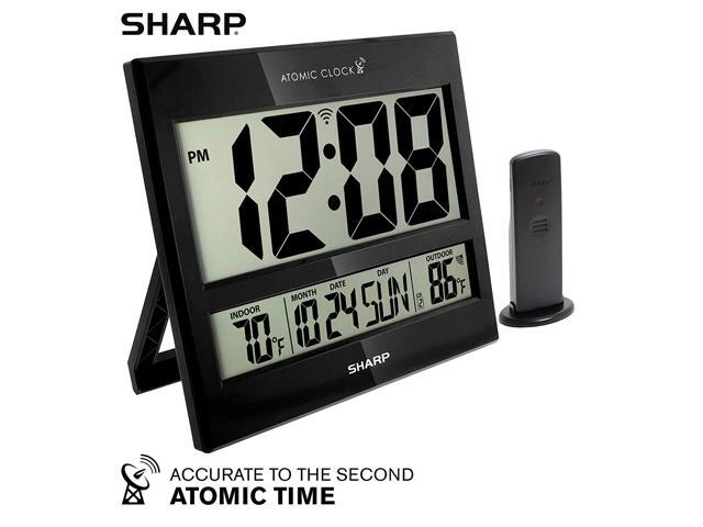 Sharp Atomic Clock - Atomic Accuracy - Never Needs Setting! - Jumbo 3' Easy to Read Numbers - Indoor/Outdoor Temperature Display with Wireless