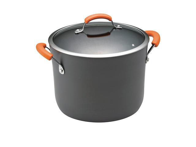 Rachael Ray Brights Hard Anodized Nonstick Stock Pot/Stockpot with Lid 10 Quart Gray with Orange Handles