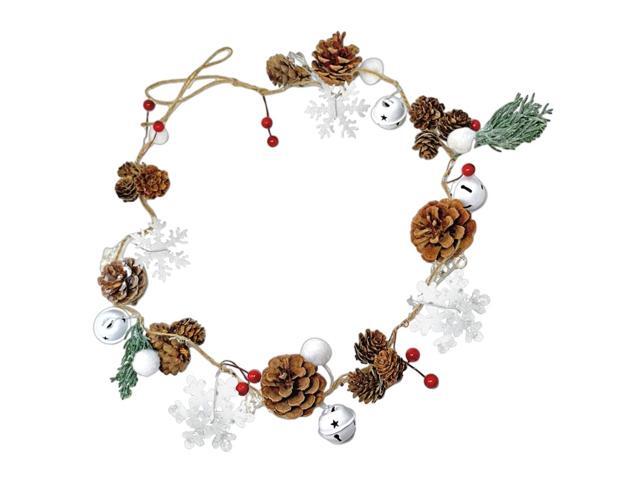 BANBERRY DESIGNS Winter Christmas Garland - Pinecones Cotton Pine Snowflakes Red Berries - Rustic Farmhouse Christmas Home Décor - 45 Inches Long
