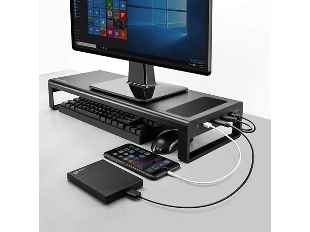 Vaydeer USB30 Wireless Charging Aluminum Monitor Stand Riser Support Transfer Data and Charging Keyboard and Mouse Storage Desk Organizer up to