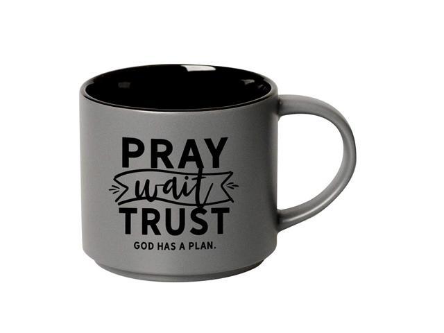 Coffee Tea Soup Ceramic Mug Pray Wait Trust God has a plan 16 ounce Designer Mug with Inspiring Sentiment Dishwasher and Microwave Safe