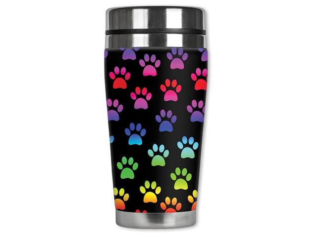 Mugzie 'Paw Prints' Stainless Steel Travel Mug with Insulated Wetsuit Cover 20 oz Black