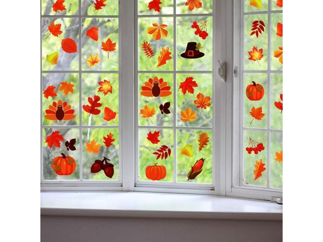 180 PCS Thanksgiving Window Clings Fall Window Decal Thanksgiving Decorations Autumn Leaves Window Sticker Autumn Decals Party Décor
