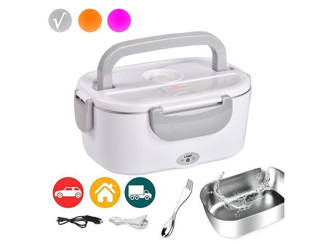 Electric Lunch Box Food Heater Car and Home 110v 12v Food Warmer for Adults Kids with Individual Box & 2 in 1 Fork & Spoon Grey