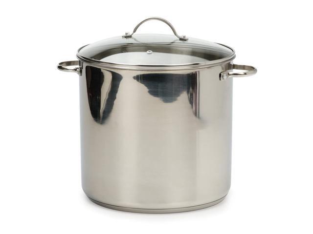 RSVP International Endurance Stock Pot Cookware w/ Lid Stainless Steel 16 Quart Electric Gas & Induction Safe Riveted Large Loop Handles