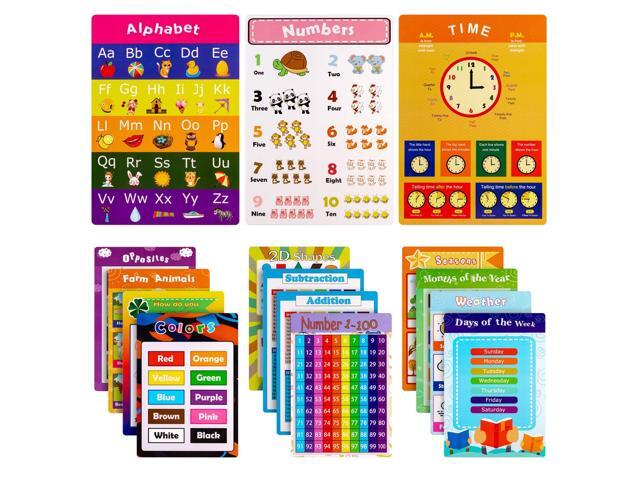 15 Pieces Educational Posters for Kids Preschool Learning with Glue Point Dot for Nursery Homeschool Kindergarten Classroom - Numbers Alphabet Days