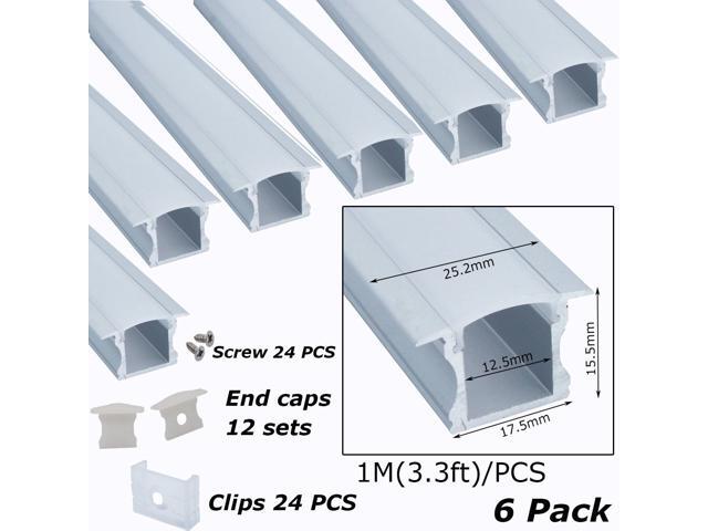 Litever 6-Pack 33 ft/1 Meter Deep Flush Aluminum Channels for LED Strips with