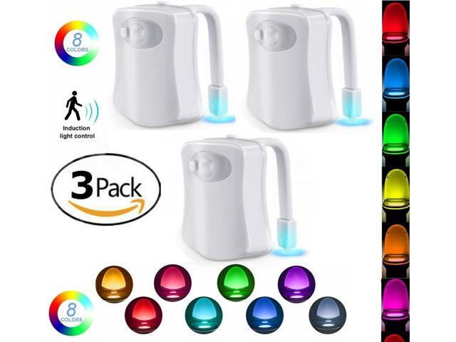 3 Pack Toilet Night Light 8 Color LED Motion Activated Sensor Bathroom Bowl Seat