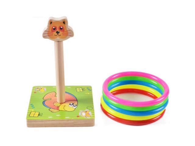Kindergarten Children Wooden Cat Animal Throwing Ring Toss Games Activities Toys