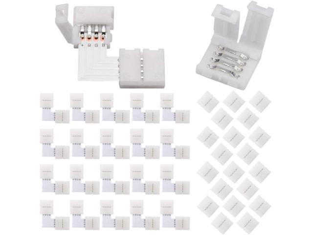 FSJEE 10mm 5050 RGB LED Strip Light Connectors Kits with 20X L Shape 4 Pin Right