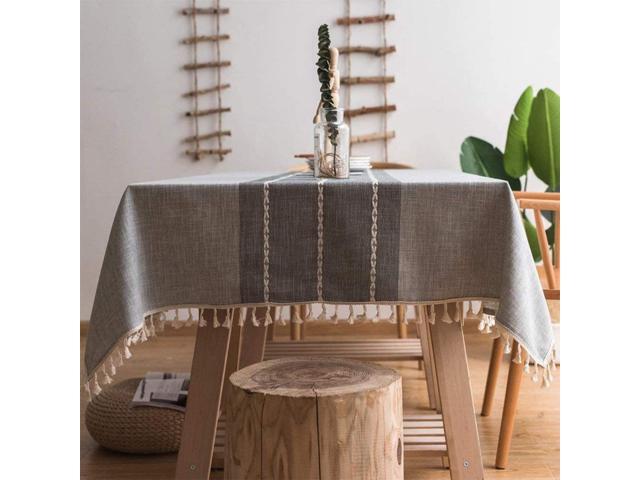 smiry Embroidery Tassel Tablecloth - Cotton Linen Dust-Proof Table Cover for Kit