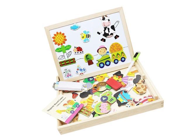 Lewo Wooden Kids Educational Toys Magnetic Easel Double Side Dry Erase Board