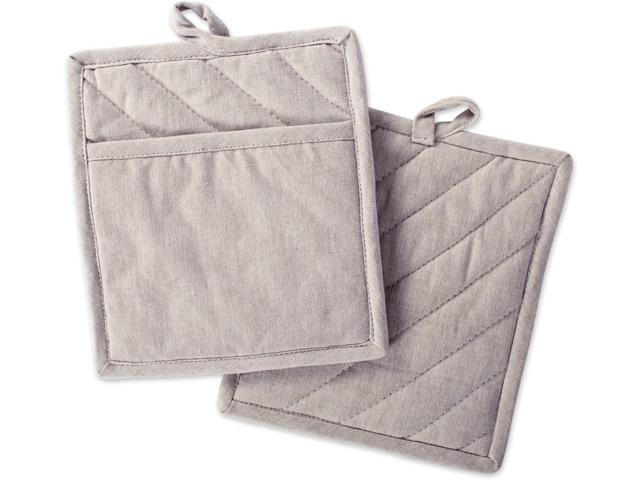 DII Cotton Chambray Pot Holders with Pocket 9x8' Set of 2 Machine Washable and