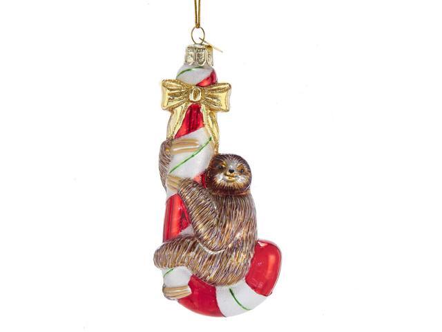 Sloth on Candycane Glass Ornament