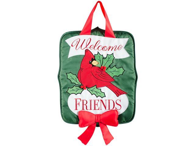 Holly Berry Cardinal Holiday Door Hanger Welcome Friends 1425' x 1775'